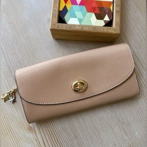 Coach Slim Envelope Wallet Pebbled Nude Leather W Star Charms New